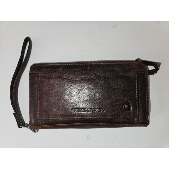 New! Spikes & Sparrow Brown Leather Aspen Wristlet Zip Wallet RFID Protected - Picture 2 of 11